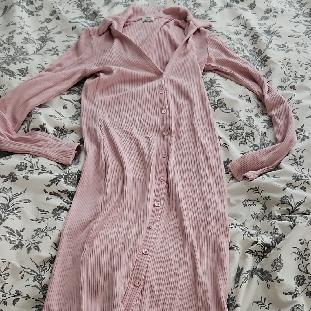 Wilfred Pink Button-Up Ribbed Dress